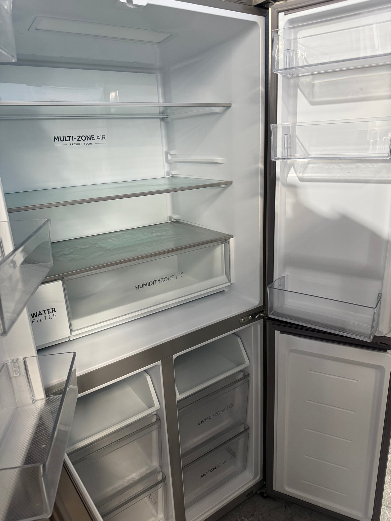 Factory second Haier 508L Quad Door Fridge with Ice & Plumbed-in Water Dispenser - Stainless Steel Model: HRF580YPS - Second Hand Appliances Geebung