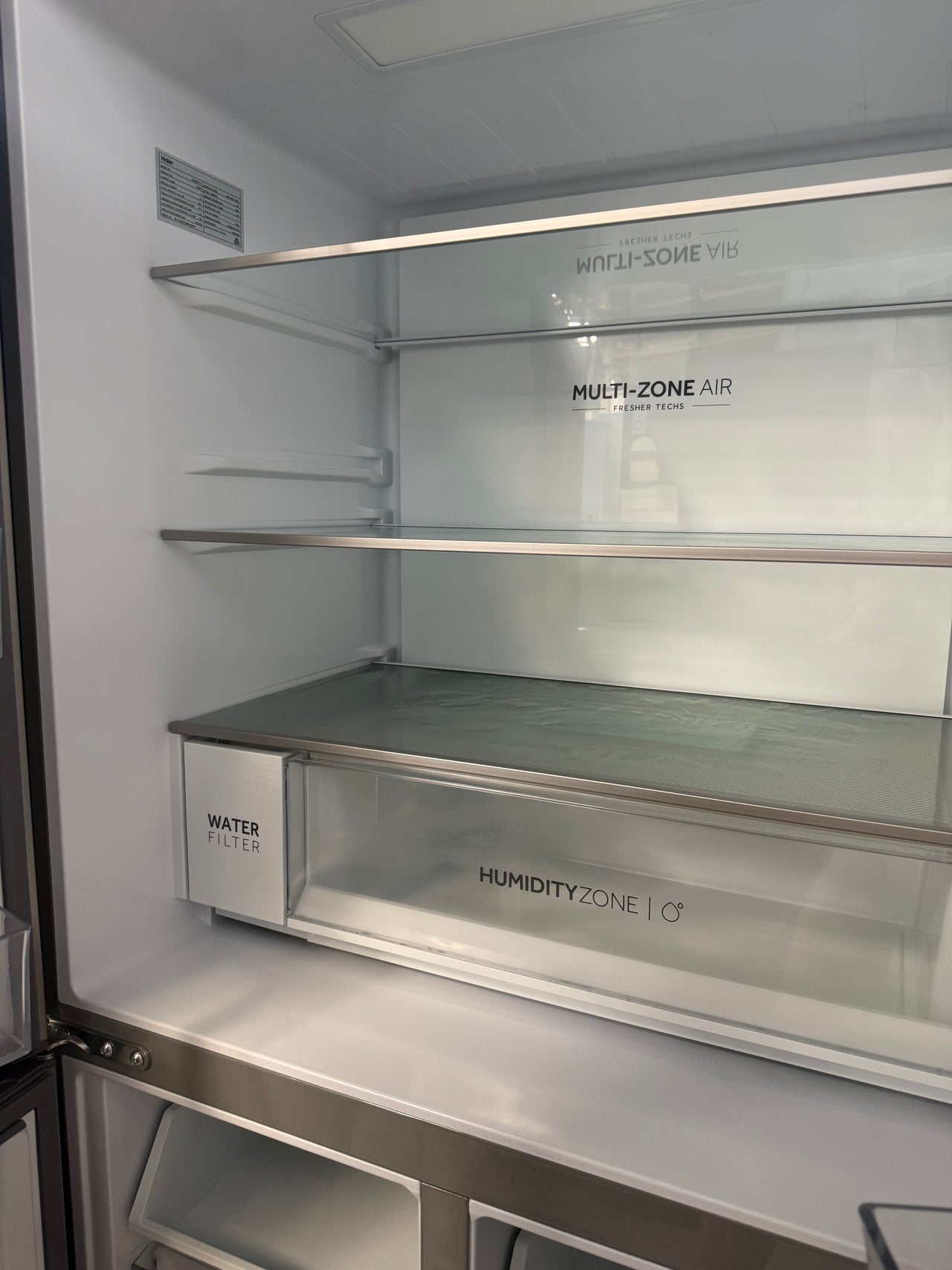 Factory second Haier 508L Quad Door Fridge with Ice & Plumbed-in Water Dispenser - Stainless Steel Model: HRF580YPS - Second Hand Appliances Geebung