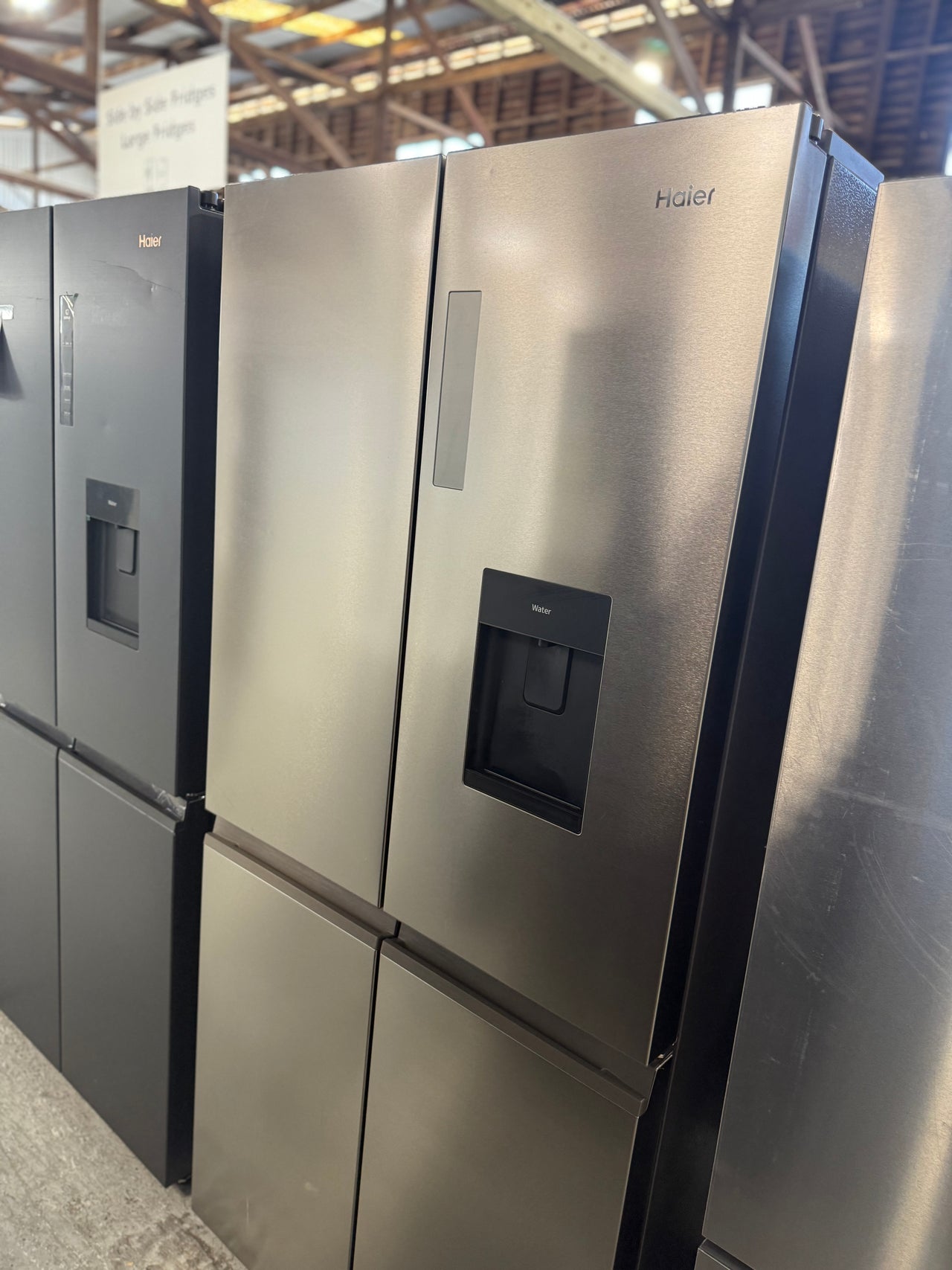 Factory second Haier 508L Quad Door Fridge with Ice & Plumbed-in Water Dispenser - Stainless Steel Model: HRF580YPS - Second Hand Appliances Geebung