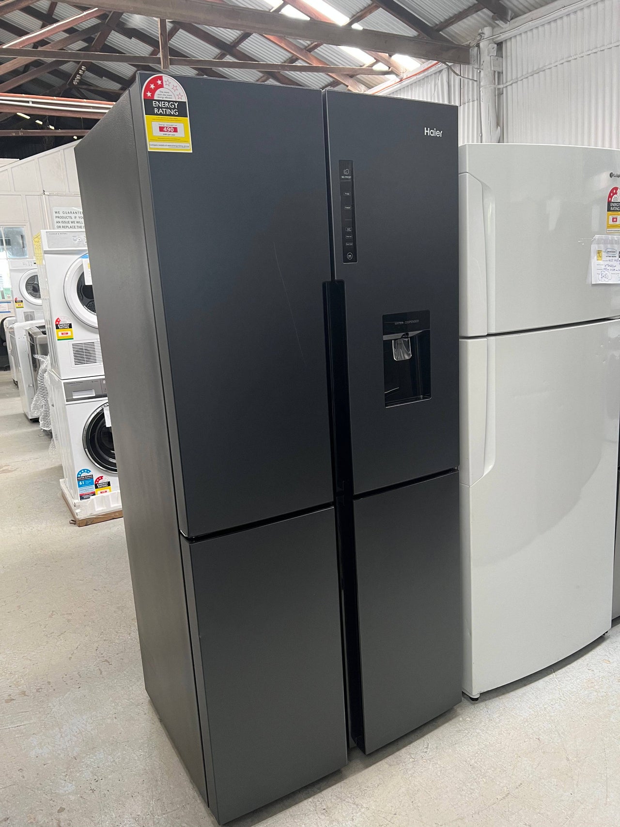 Factory second Haier 519L Quad Door Fridge with Water Dispenser Black HRF565YHC - Second Hand Appliances Geebung