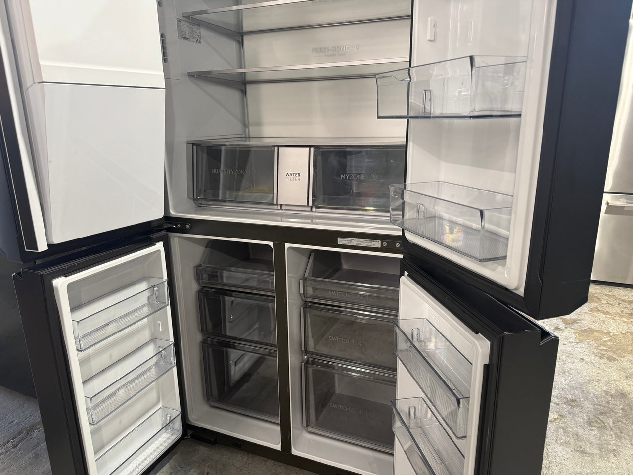 Factory second Haier 601L 600 Series Quad Door Refrigerator Freezer – Matte Black, Ice & Water  Model: HRF680YZC - Second Hand Appliances Geebung