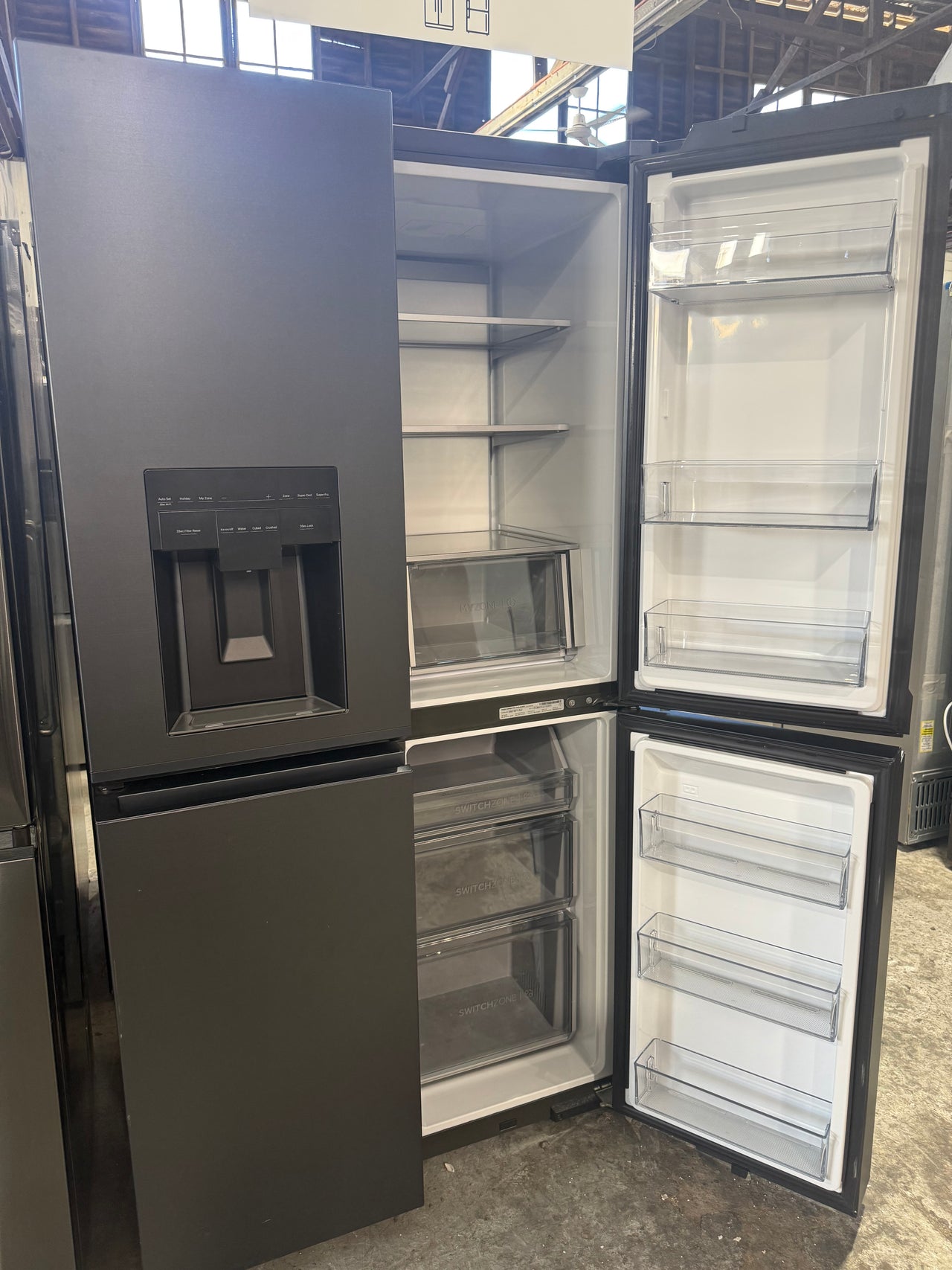Factory second Haier 601L 600 Series Quad Door Refrigerator Freezer – Matte Black, Ice & Water  Model: HRF680YZC - Second Hand Appliances Geebung