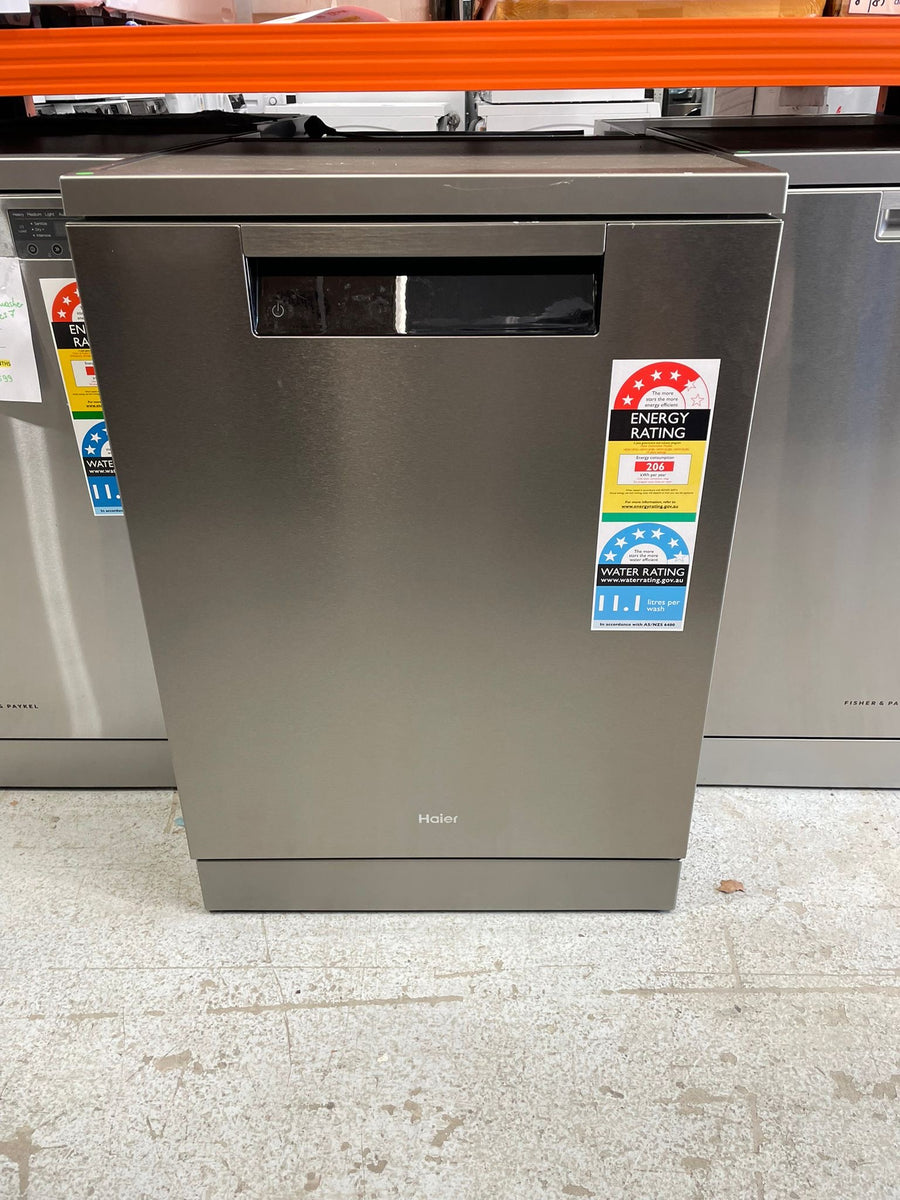 Factory second Haier 60cm Freestanding Dishwasher with Steam – Satina Finish HDW15F3S1 - Second Hand Appliances Geebung