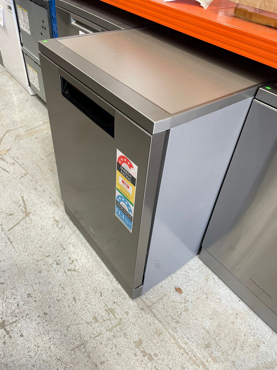 Factory second Haier 60cm Freestanding Dishwasher with Steam – Satina Finish HDW15F3S1 - Second Hand Appliances Geebung