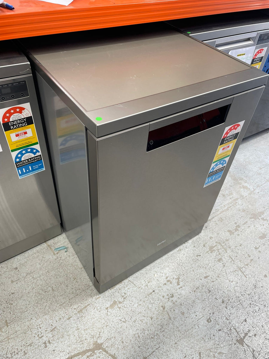 Factory second Haier 60cm Freestanding Dishwasher with Steam – Satina Finish HDW15F3S1 - Second Hand Appliances Geebung