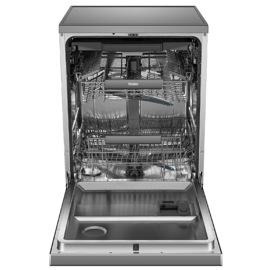 Factory second Haier 60cm Freestanding Dishwasher with Steam – Satina Finish HDW15F3S1 - Second Hand Appliances Geebung