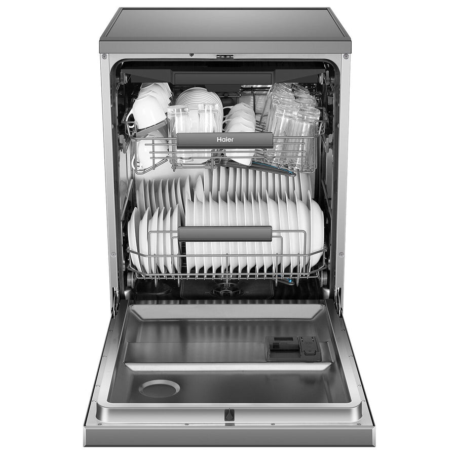 Factory second Haier 60cm Freestanding Dishwasher with Steam – Satina Finish HDW15F3S1 - Second Hand Appliances Geebung