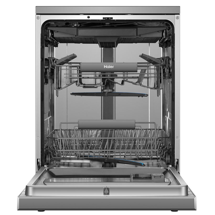 Factory second Haier 60cm Freestanding Dishwasher with Steam – Satina Finish HDW15F3S1 - Second Hand Appliances Geebung
