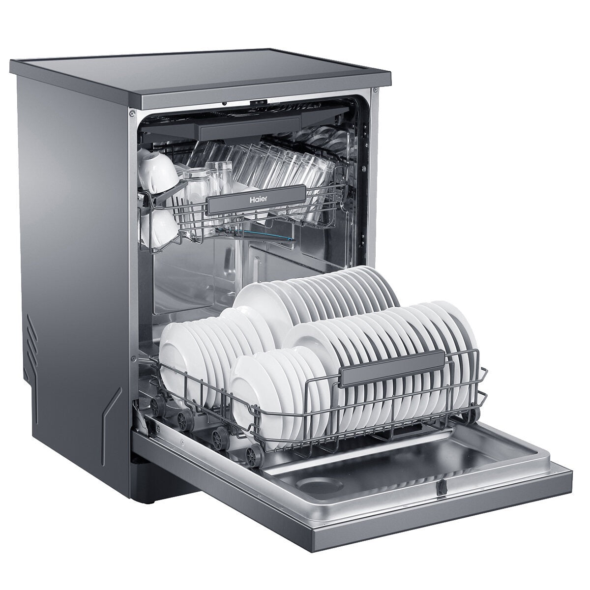 Factory second Haier 60cm Freestanding Dishwasher with Steam – Satina Finish HDW15F3S1 - Second Hand Appliances Geebung