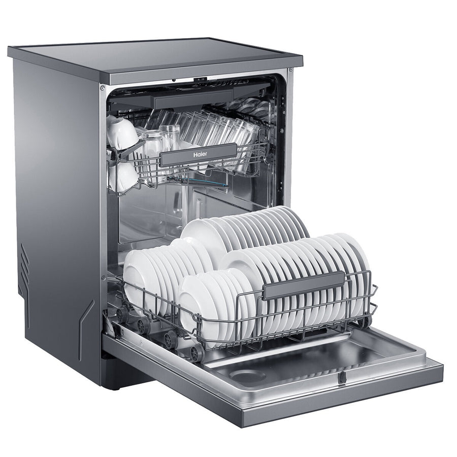 Factory second Haier 60cm Freestanding Dishwasher with Steam – Satina Finish HDW15F3S1 - Second Hand Appliances Geebung