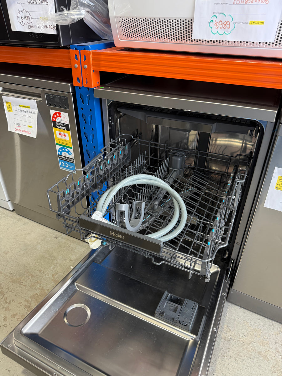 Factory second Haier 60cm Freestanding Dishwasher with Steam – Satina Finish HDW15F3S1 - Second Hand Appliances Geebung