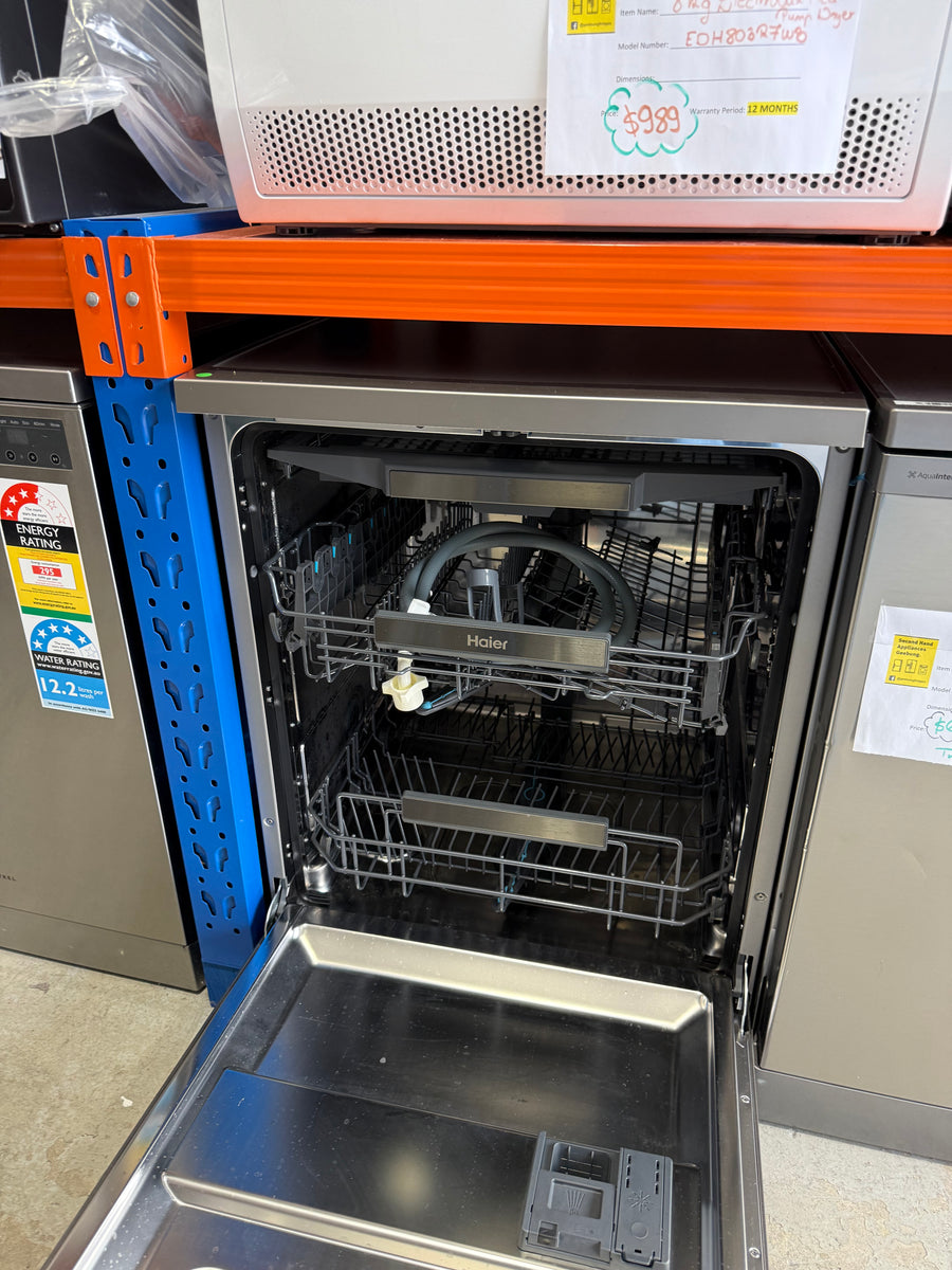 Factory second Haier 60cm Freestanding Dishwasher with Steam – Satina Finish HDW15F3S1 - Second Hand Appliances Geebung