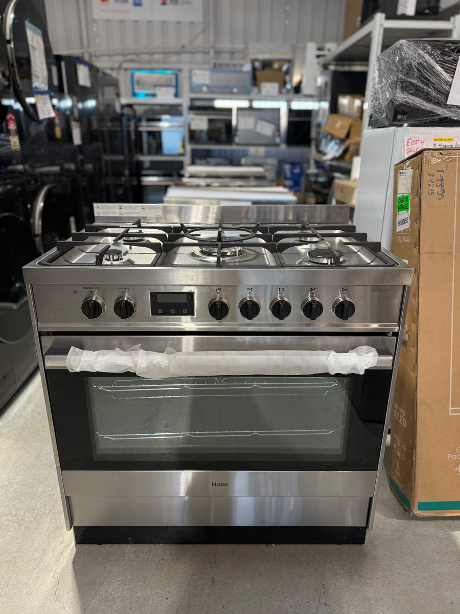 Factory second Haier HOR90S9MSX1 90cm Freestanding Dual Fuel Cooker – Stainless Steel - Second Hand Appliances Geebung