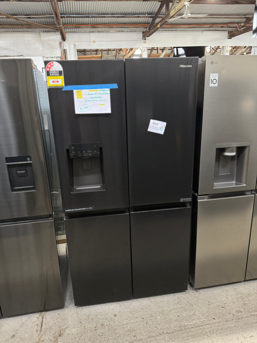Factory second Hisense 585L French Door Fridge Black Steel with Dark Interior HRCD585BWB - Second Hand Appliances Geebung