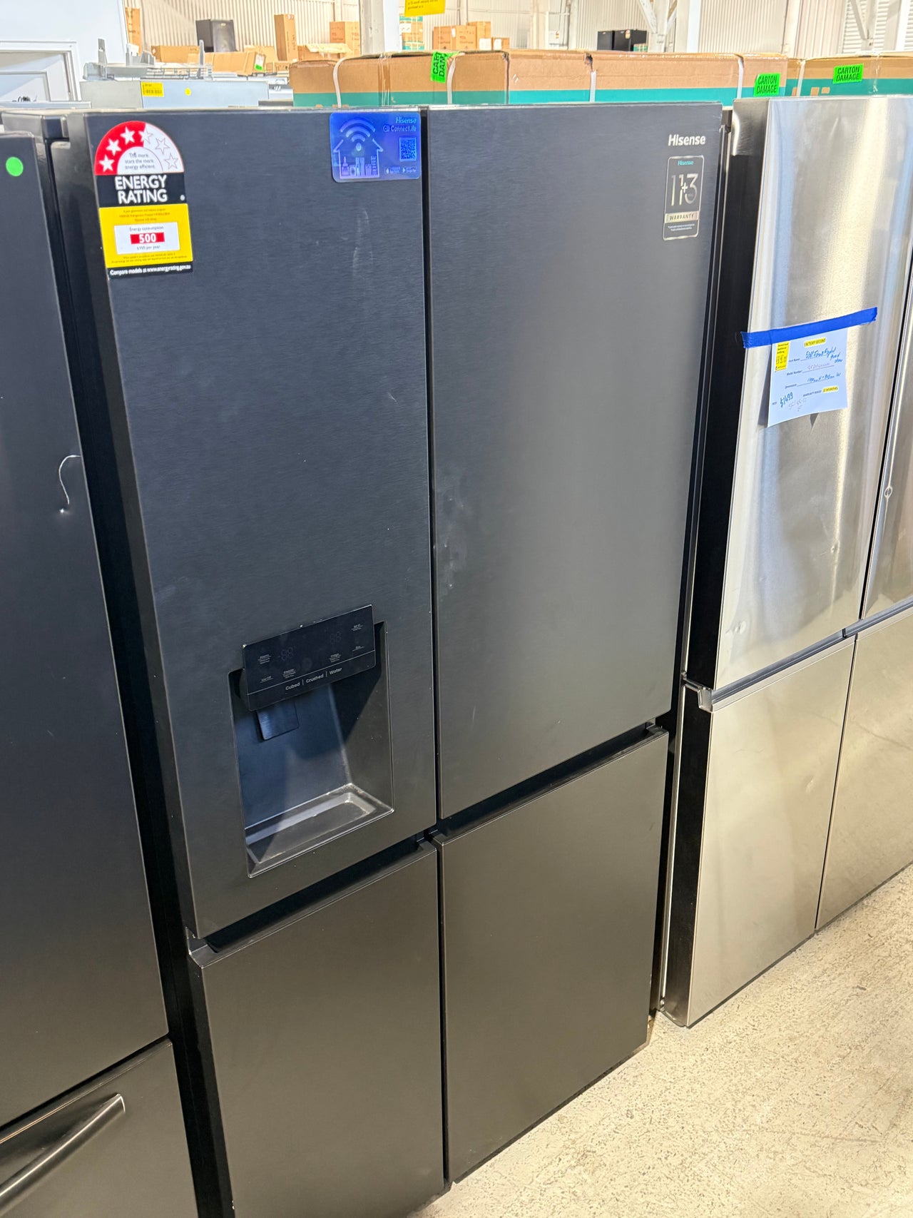 Factory second Hisense 633L Side by Side Refrigerator – Black Steel Model: HRSBS633BW - Second Hand Appliances Geebung