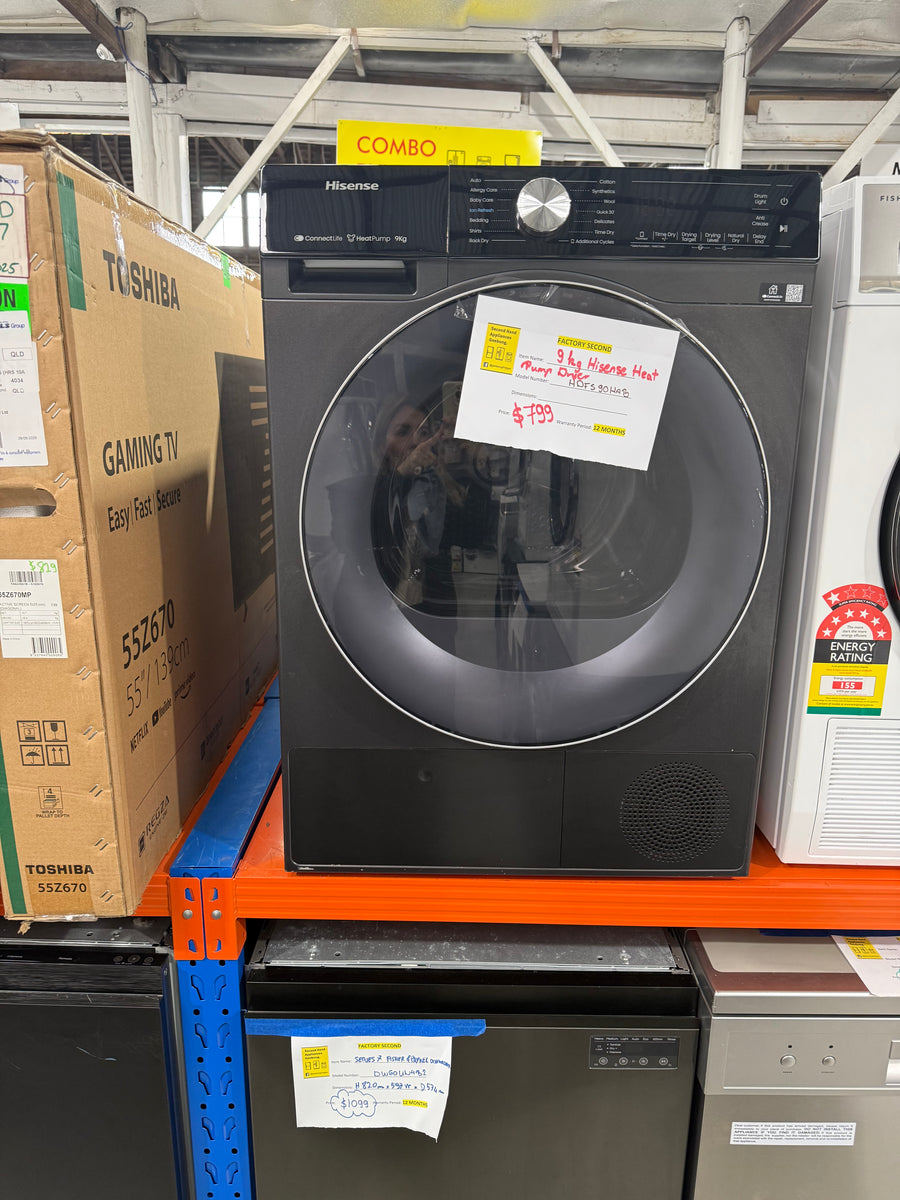 Factory second Hisense 9kg Heat Pump Dryer – Black (Model: HDFS90HAB) - Second Hand Appliances Geebung