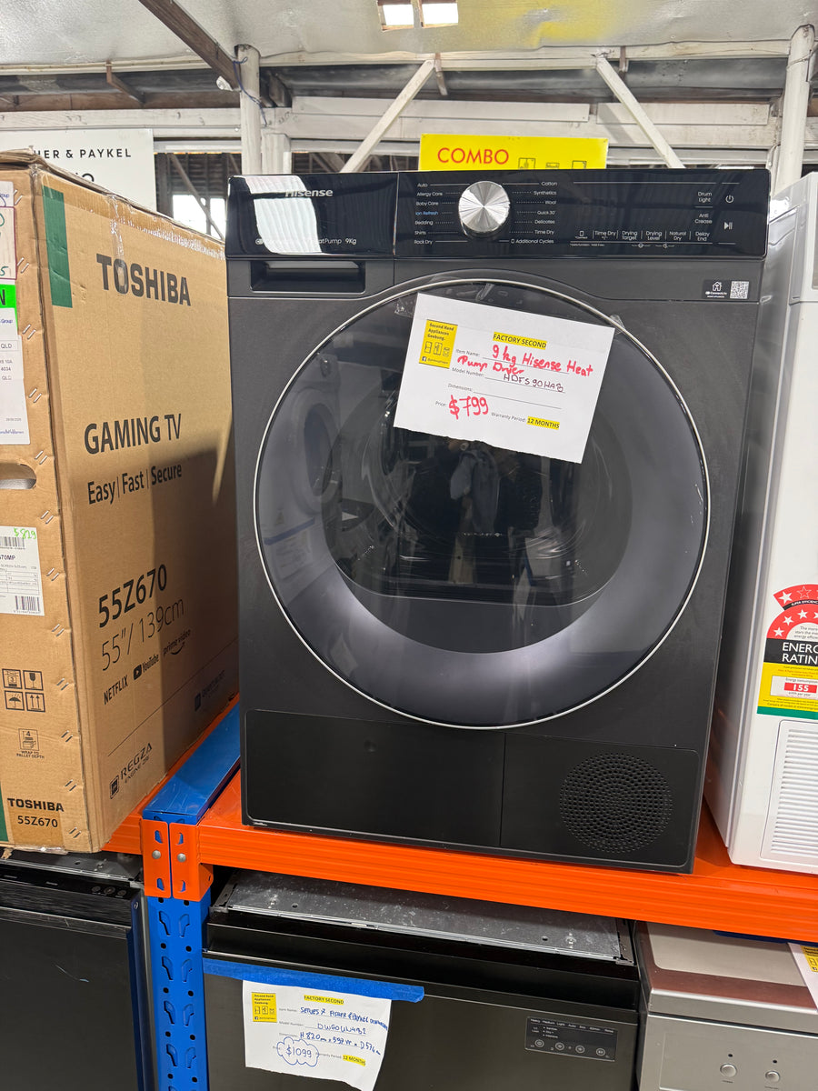 Factory second Hisense 9kg Heat Pump Dryer – Black (Model: HDFS90HAB) - Second Hand Appliances Geebung