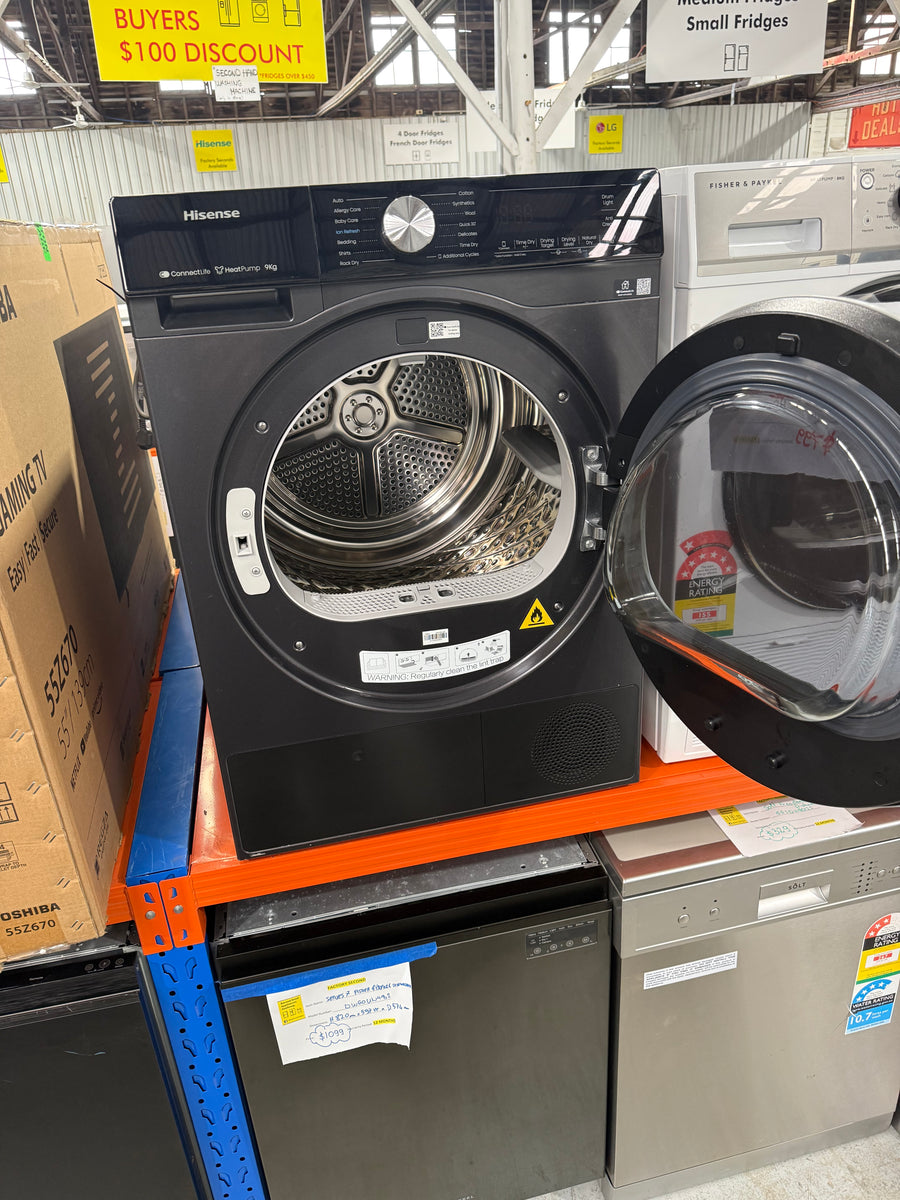 Factory second Hisense 9kg Heat Pump Dryer – Black (Model: HDFS90HAB) - Second Hand Appliances Geebung