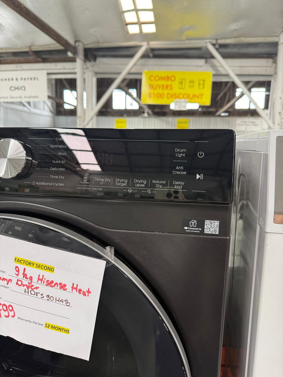 Factory second Hisense 9kg Heat Pump Dryer – Black (Model: HDFS90HAB) - Second Hand Appliances Geebung