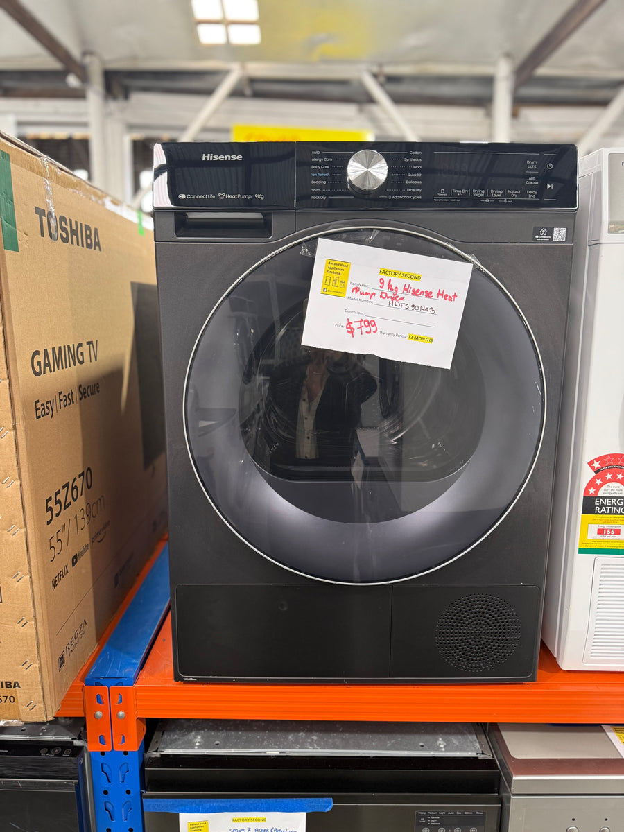 Factory second Hisense 9kg Heat Pump Dryer – Black (Model: HDFS90HAB) - Second Hand Appliances Geebung