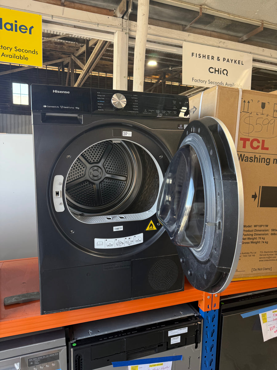 Factory second Hisense 9kg Heat Pump Dryer – Black (Model: HDFS90HAB) - Second Hand Appliances Geebung