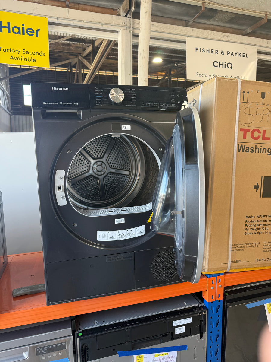 Factory second Hisense 9kg Heat Pump Dryer – Black (Model: HDFS90HAB) - Second Hand Appliances Geebung