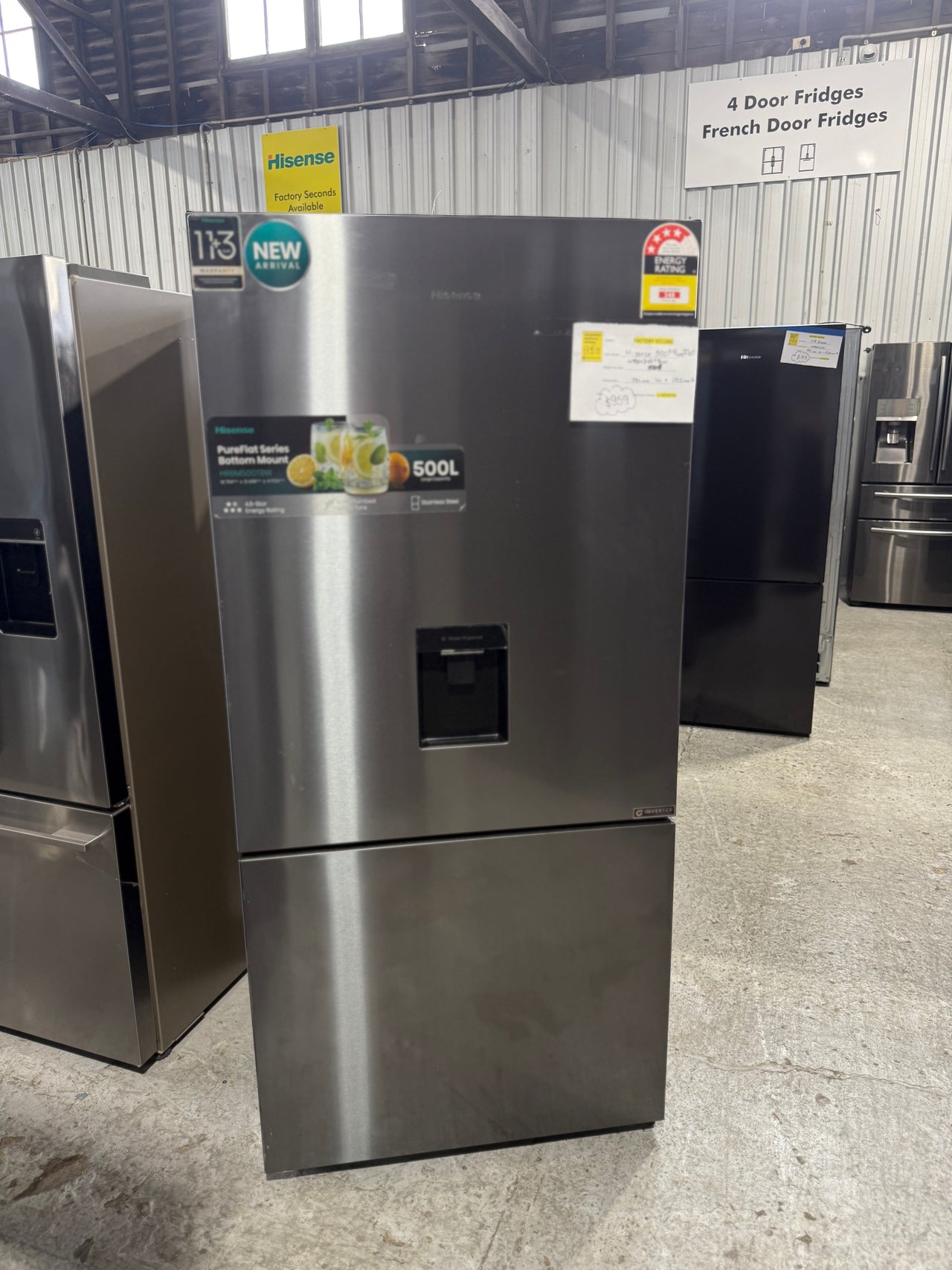 Factory second Hisense HRBM500TBW 500-litre PureFlat Bottom Mount Refrigerator - Second Hand Appliances Geebung