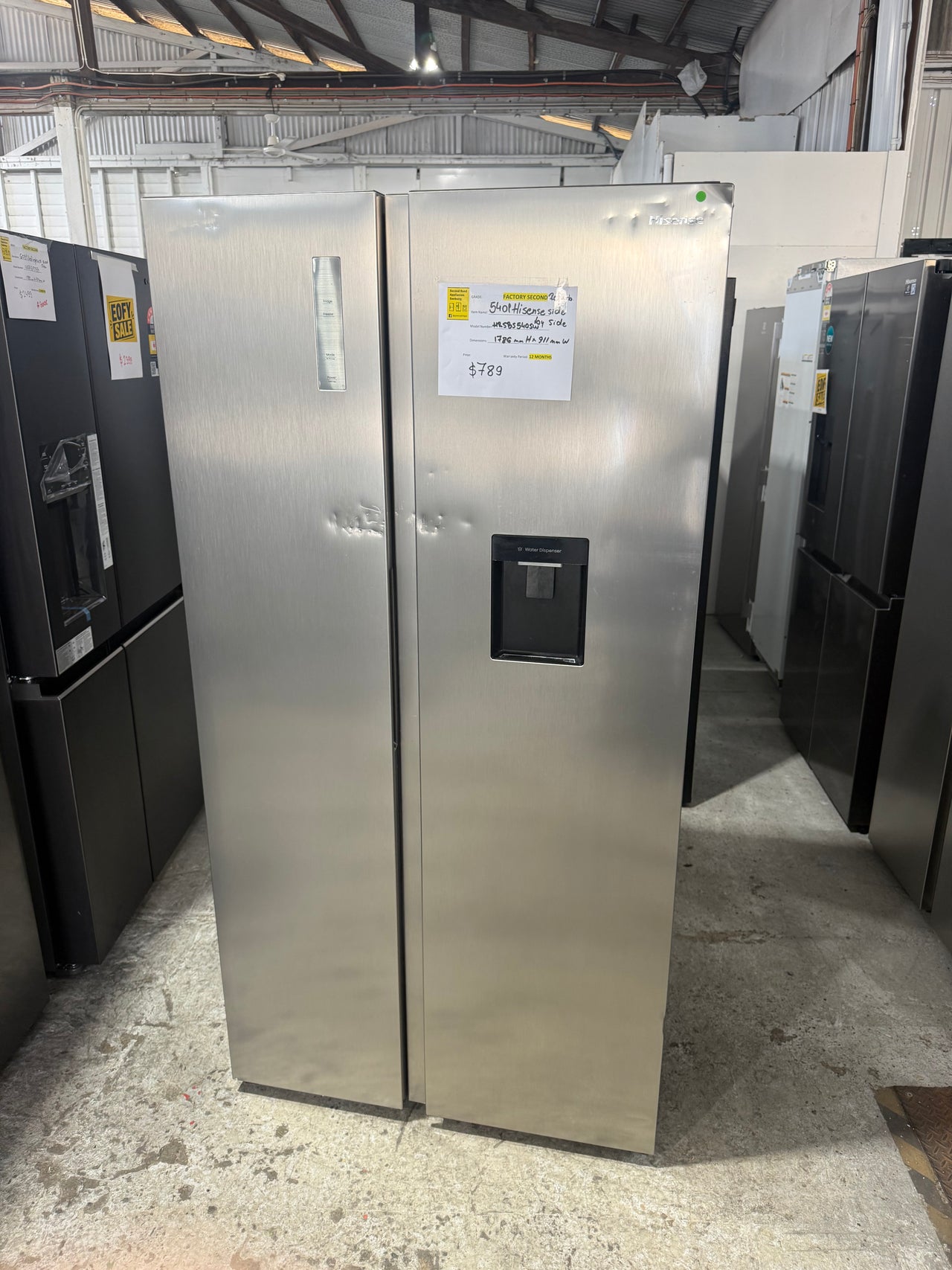 Factory second Hisense HRSBS540SW 541 L PureFlat Side-by-Side Refrigerator – Silver / Stainless Steel - Second Hand Appliances Geebung