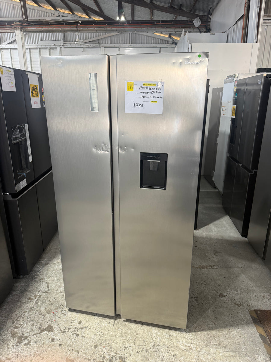 Factory second Hisense HRSBS540SW 541 L PureFlat Side-by-Side Refrigerator – Silver / Stainless Steel - Second Hand Appliances Geebung