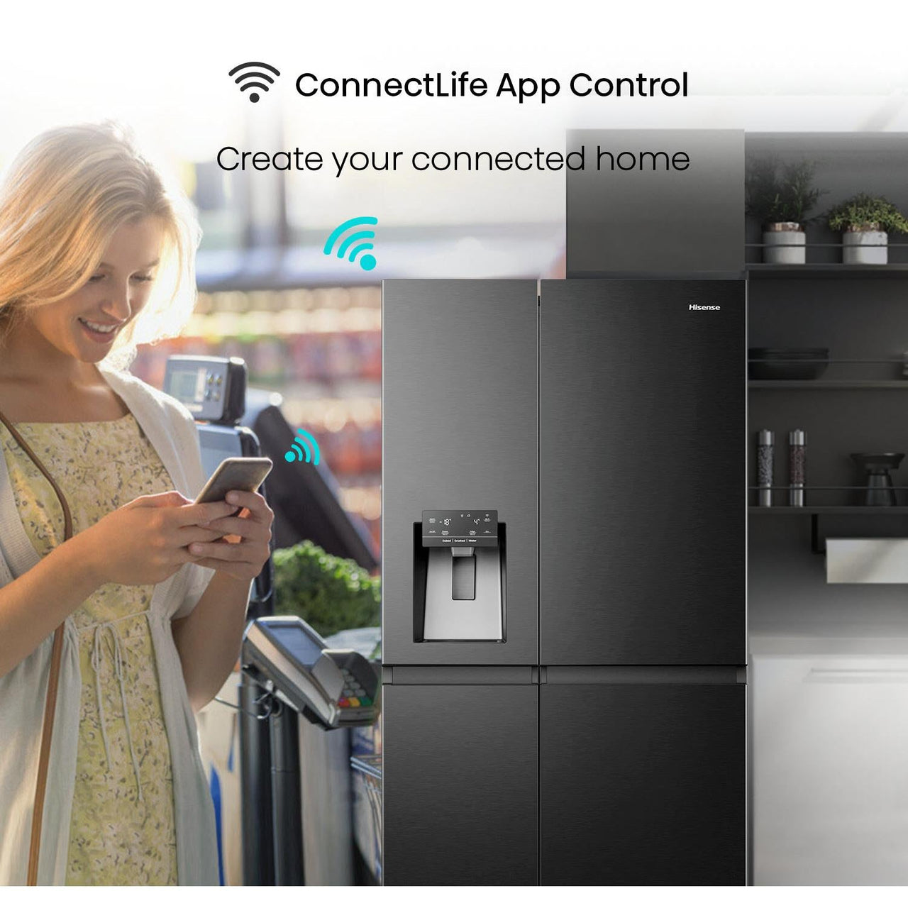 Factory second Hisense HRSBS632BW 632L Wi-Fi Side by Side Fridge (Black Steel) non plumber ice maker & water dispenser - Second Hand Appliances Geebung