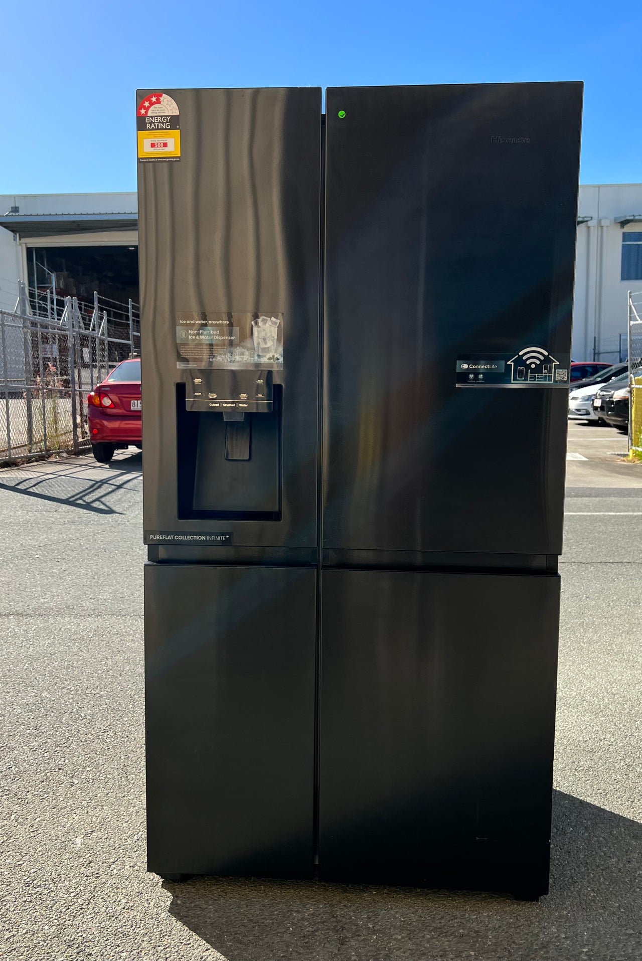 Factory second Hisense HRSBS632BW 632L Wi-Fi Side by Side Fridge (Black Steel) non plumber ice maker & water dispenser - Second Hand Appliances Geebung