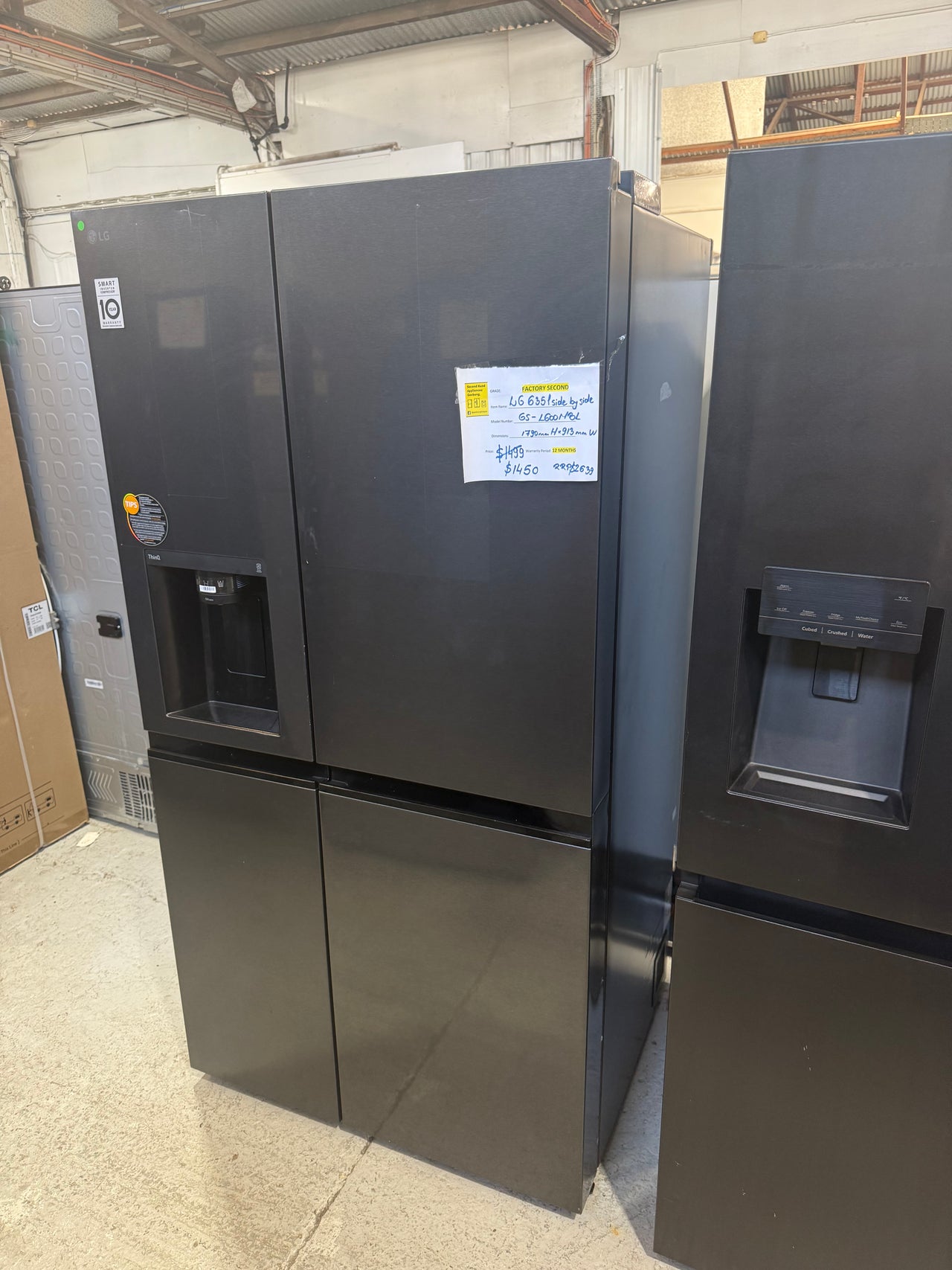 Factory second LG 635L Side-by-Side Fridge with Plumbed Ice &Water – Matte Black (GS-L600MBL) - Second Hand Appliances Geebung
