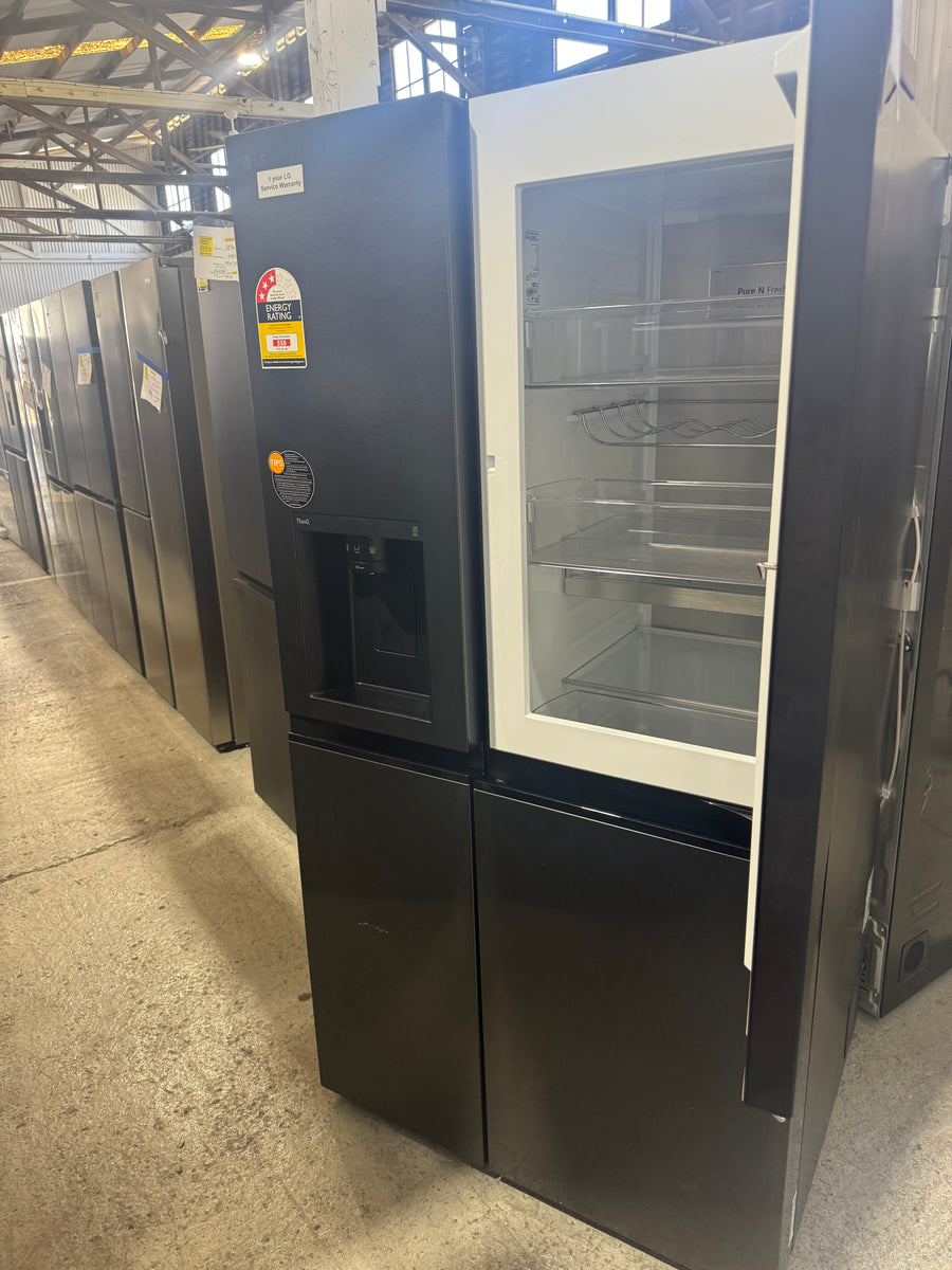 Factory second LG 635L Three Door Side by Side InstaView Fridge – Matte Black - Second Hand Appliances Geebung