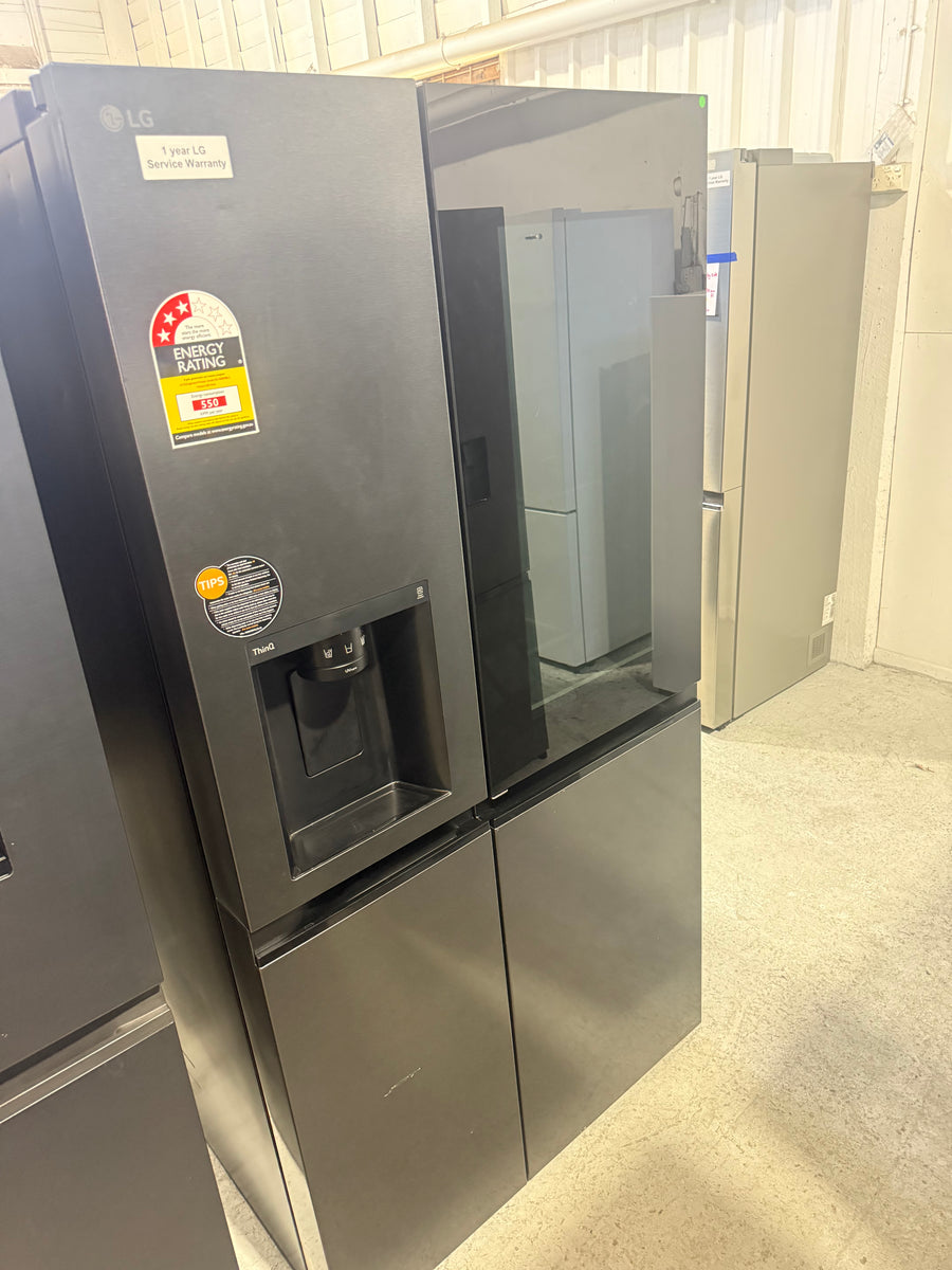 Factory second LG 635L Three Door Side by Side InstaView Fridge – Matte Black - Second Hand Appliances Geebung