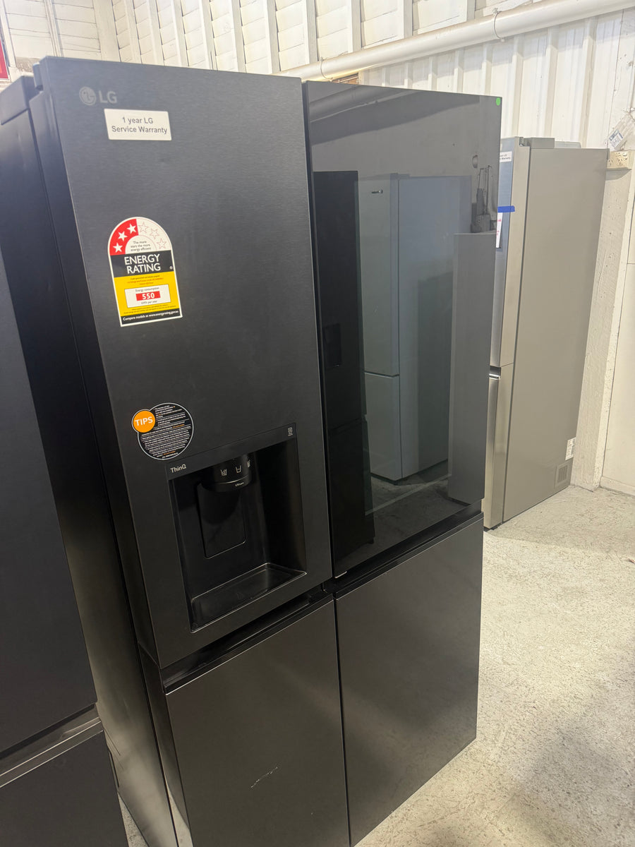Factory second LG 635L Three Door Side by Side InstaView Fridge – Matte Black - Second Hand Appliances Geebung