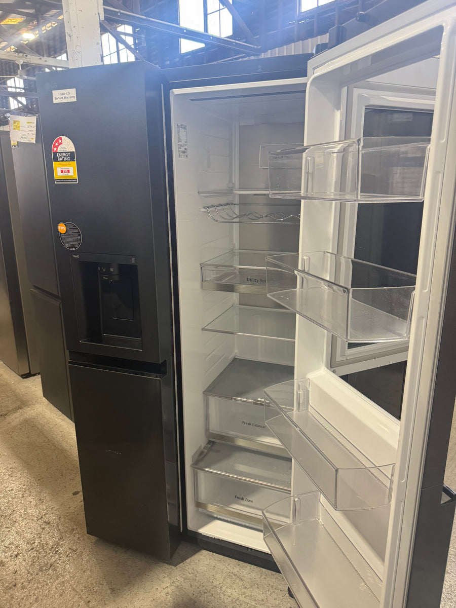 Factory second LG 635L Three Door Side by Side InstaView Fridge – Matte Black - Second Hand Appliances Geebung