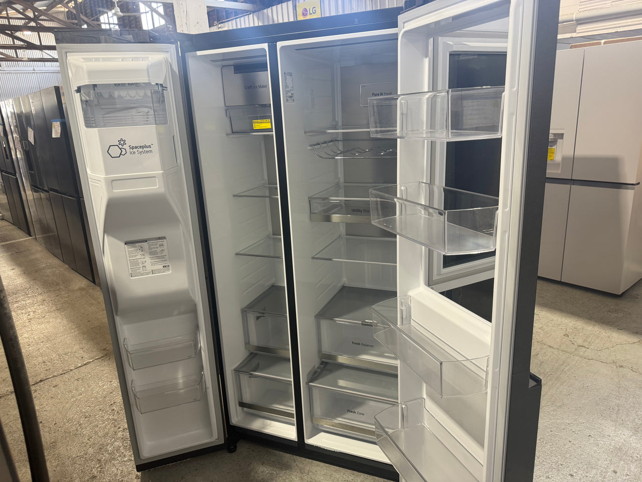 Factory second LG 635L Three Door Side by Side InstaView Fridge – Matte Black - Second Hand Appliances Geebung