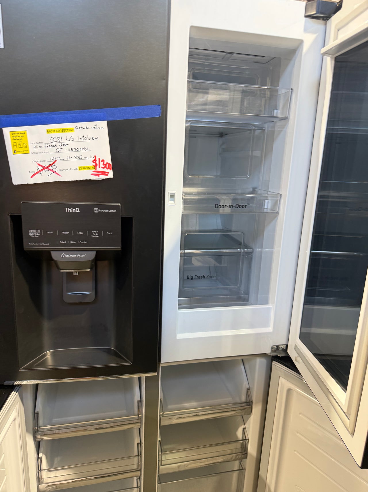 Factory second LG GF-V570MBL 508L Slim French Door Fridge – Matte Black (InstaView Door-in-Door) - Second Hand Appliances Geebung