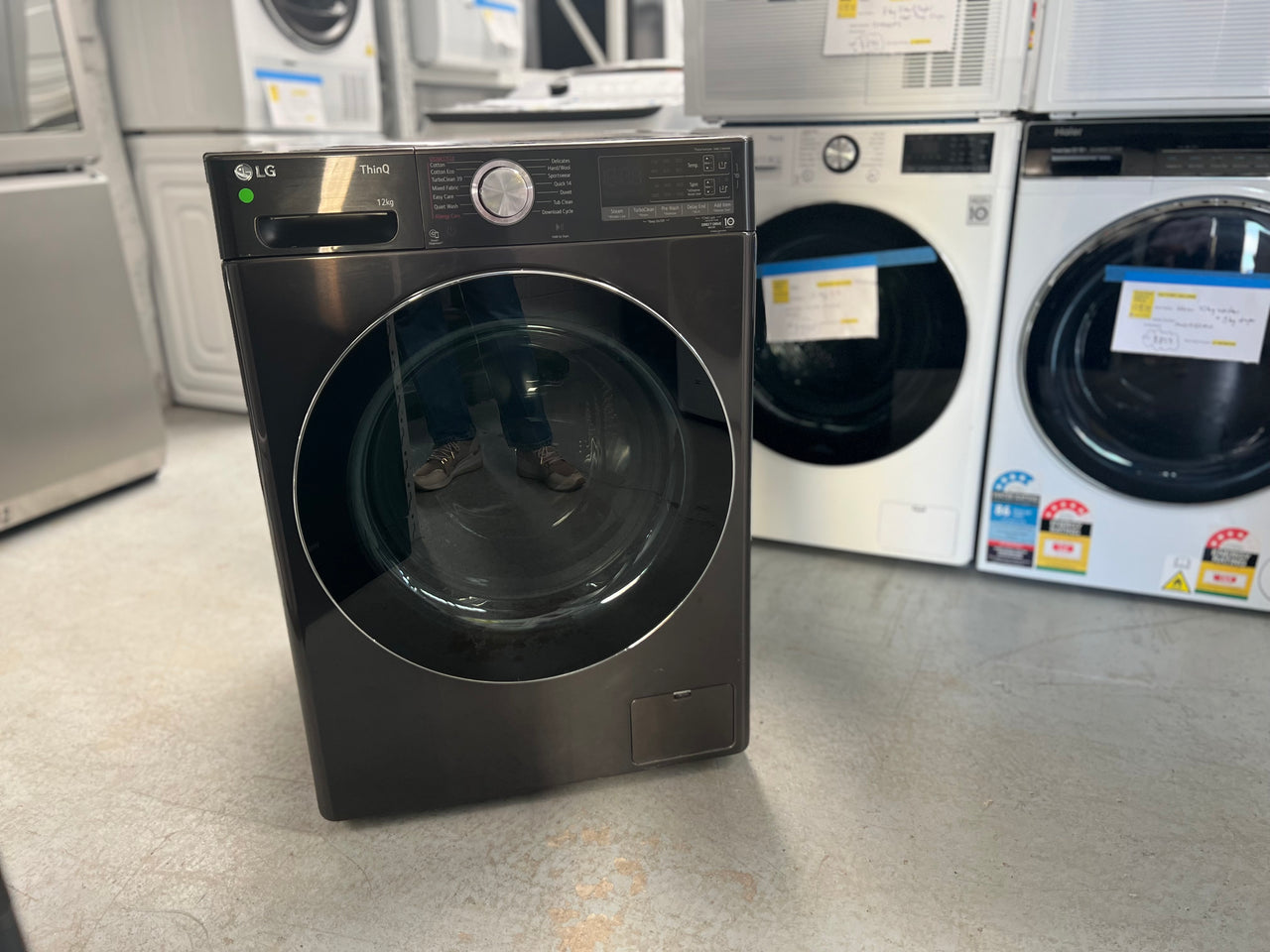 Factory second LG WV10-1412B Series 10 12kg Autodose Front Load Washing Machine (Black) - Second Hand Appliances Geebung
