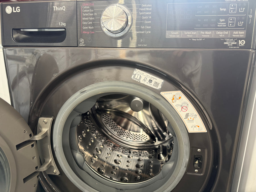 Factory second LG WV10-1412B Series 10 12kg Autodose Front Load Washing Machine (Black) - Second Hand Appliances Geebung