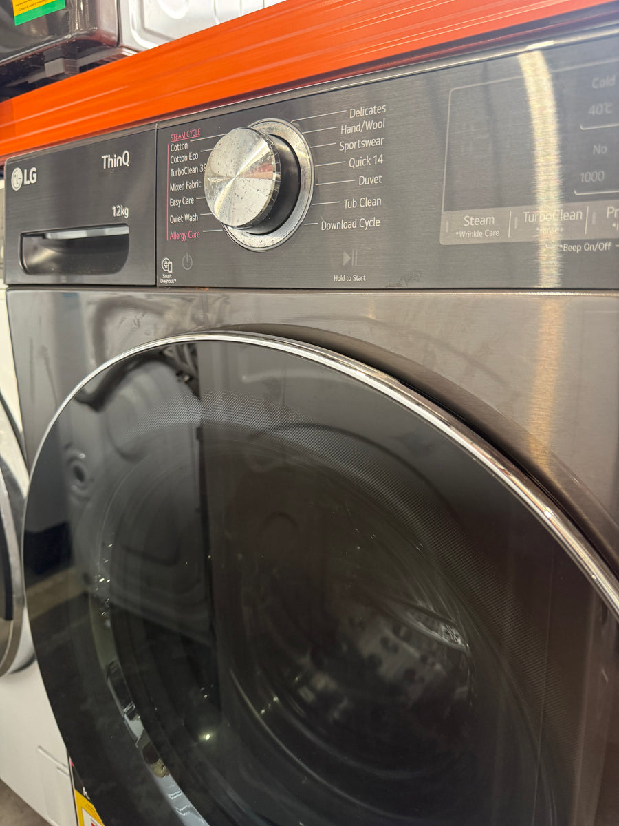 Factory second LG WV10-1412B Series 10 12kg Autodose Front Load Washing Machine (Black) - Second Hand Appliances Geebung