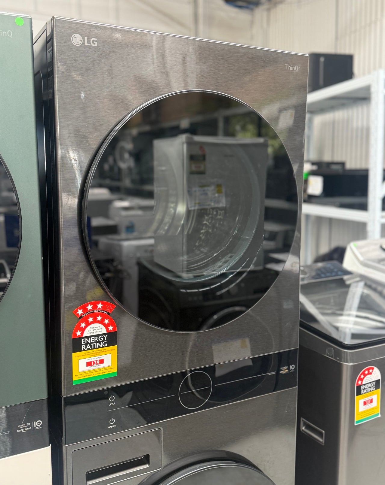 Factory second LG WashTower™ -12kg/9kg All-In-One Stacked Washer Dryer Platinum Black WWT-1209B - Second Hand Appliances Geebung