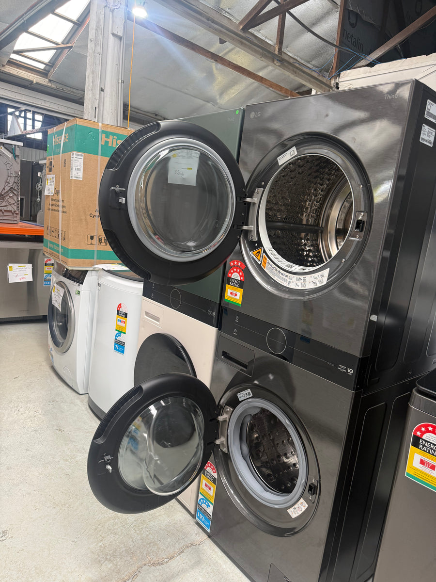 Factory second LG WashTower™ -12kg/9kg All-In-One Stacked Washer Dryer Platinum Black WWT-1209B - Second Hand Appliances Geebung