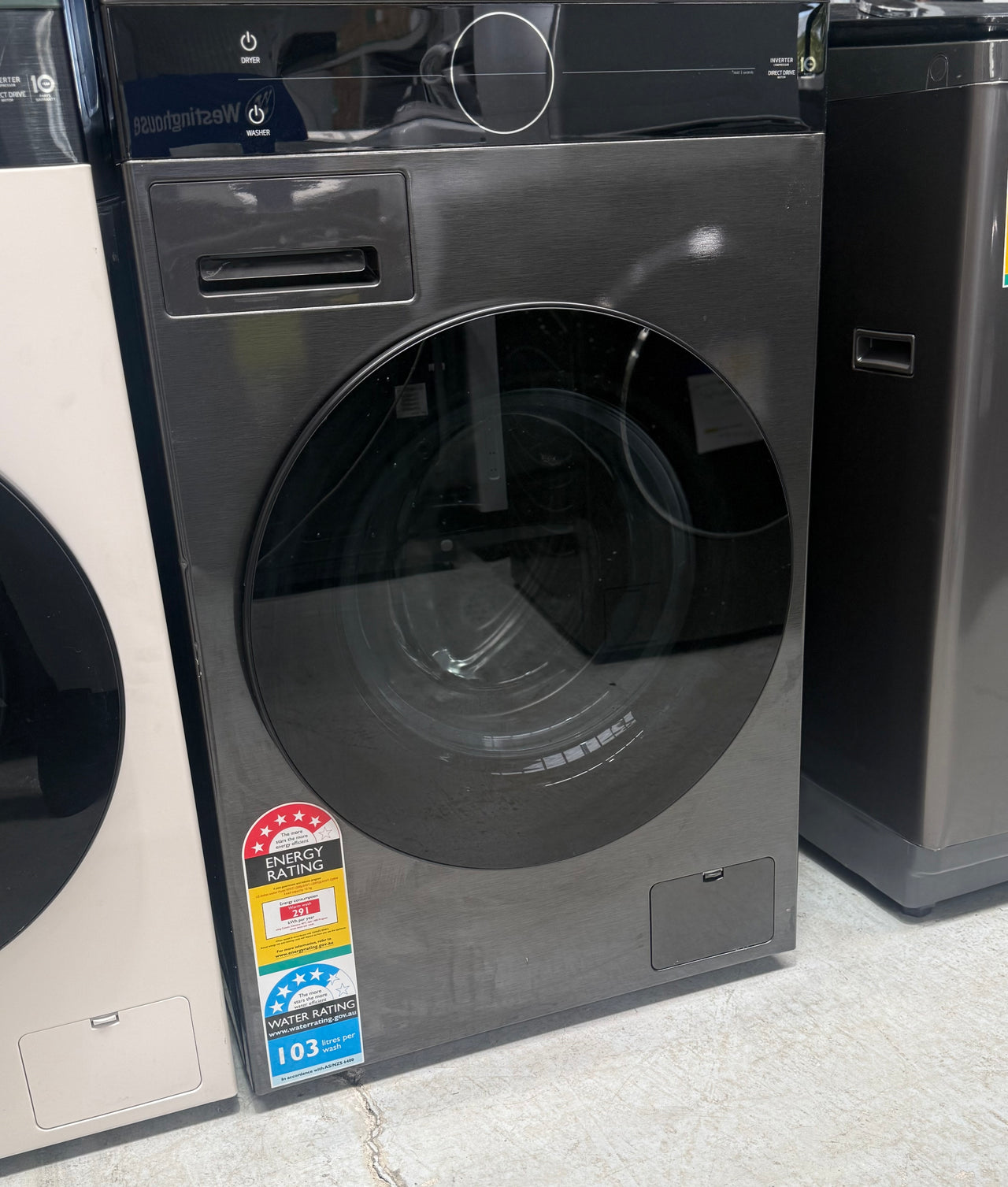Factory second LG WashTower™ -12kg/9kg All-In-One Stacked Washer Dryer Platinum Black WWT-1209B - Second Hand Appliances Geebung