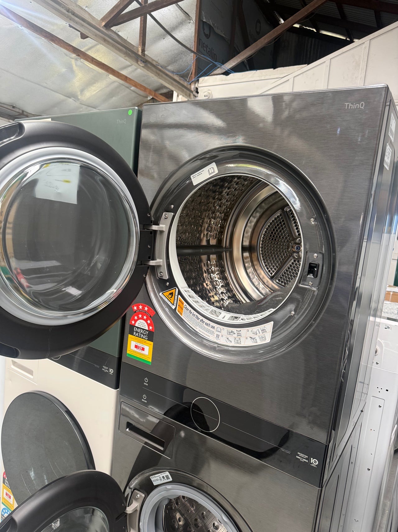 Factory second LG WashTower™ -12kg/9kg All-In-One Stacked Washer Dryer Platinum Black WWT-1209B - Second Hand Appliances Geebung