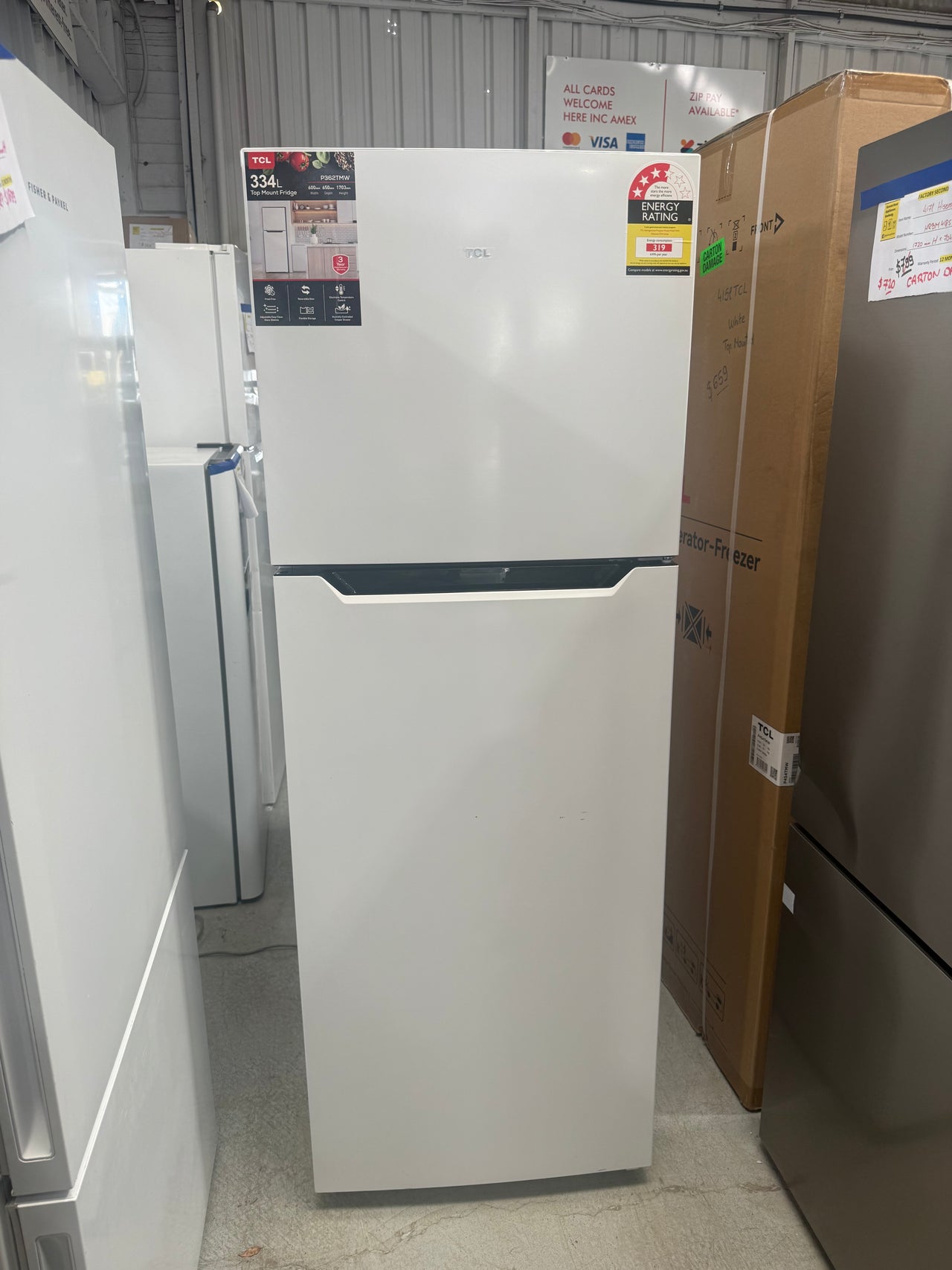 Factory second TCL 362L Top Mount Refrigerator – White (P362TMW) - Second Hand Appliances Geebung