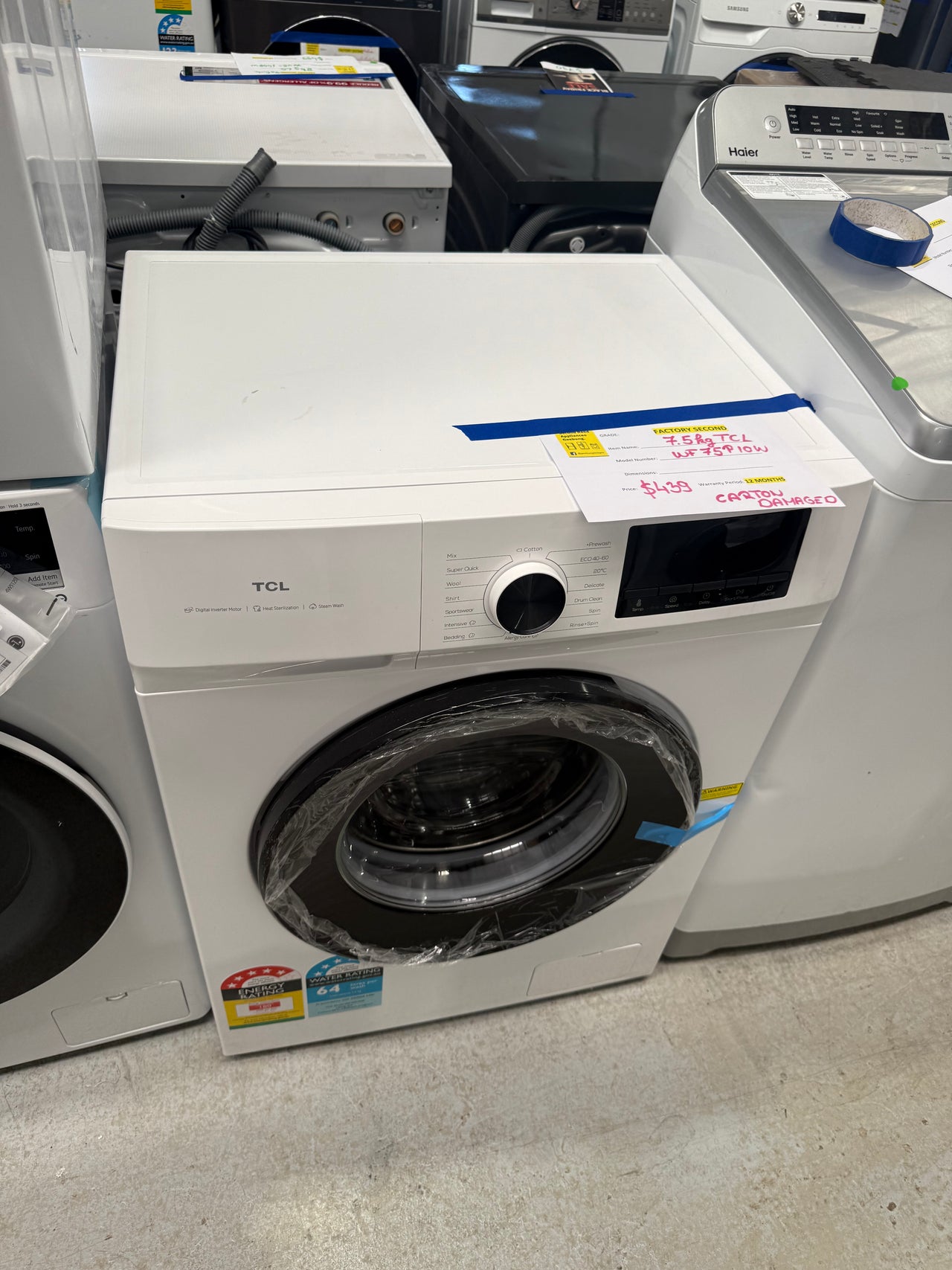 Factory second TCL 7.5kg Front Load Washing Machine – WF75P10W - Second Hand Appliances Geebung