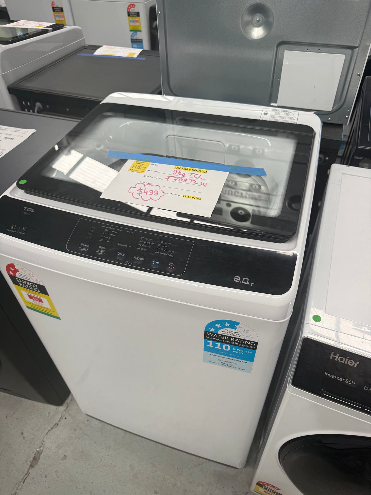 Factory second TCL F709TLW 9 kg Top-Load Washing Machine - Second Hand Appliances Geebung