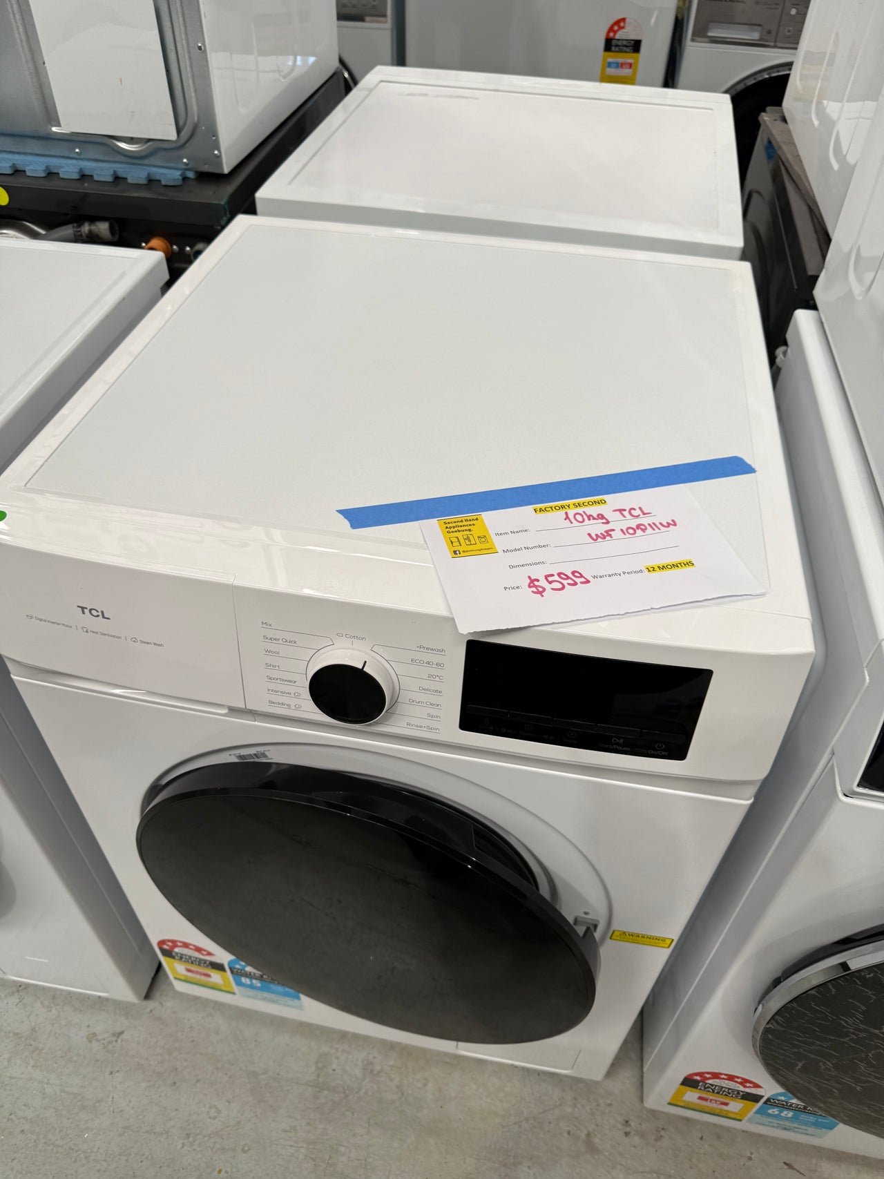 Factory second TCL WF10P11W – 10 kg Front Load Washing Machine (White) - Second Hand Appliances Geebung