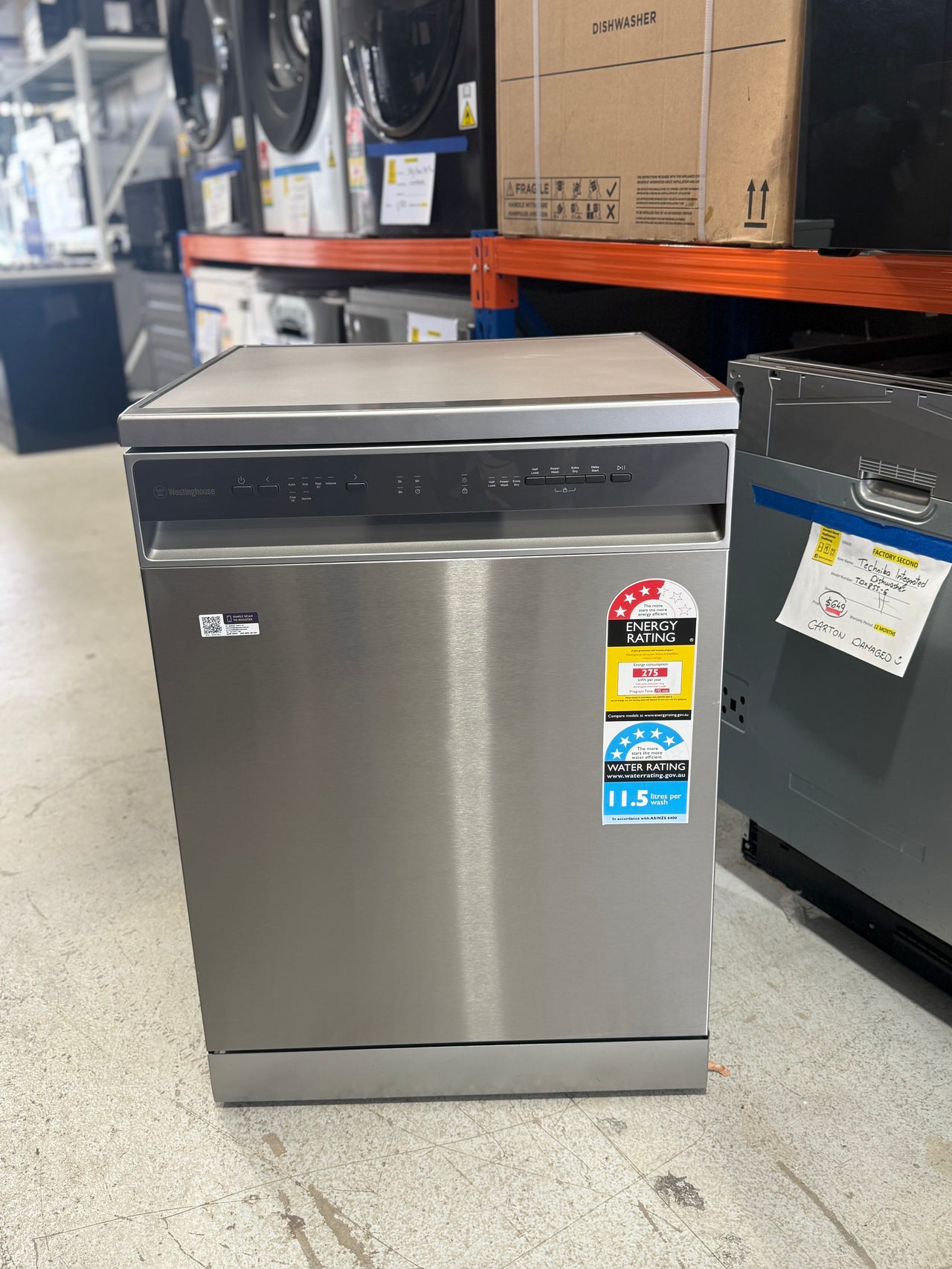 Factory second Warranty Westinghouse 60cm Stainless Steel Freestanding Dishwasher WSF6602XC - Second Hand Appliances Geebung